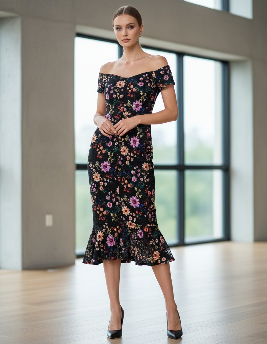 Vestido GUESS Encaje Floral Negro