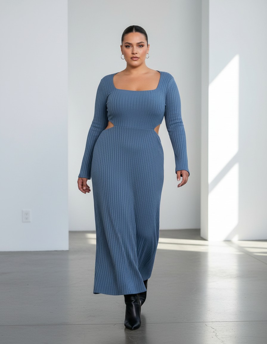 Vestido LULUS Tejido Acanalado Azul Acero