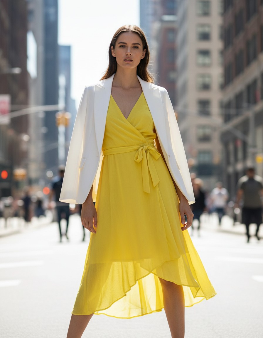 Vestido DKNY Amarillo Limón Asimétrico