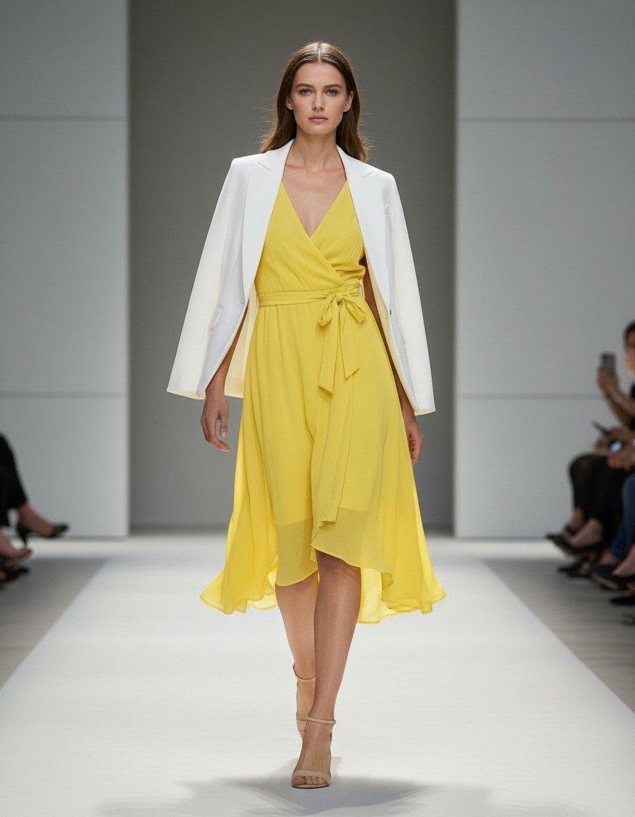 Vestido DKNY Amarillo Limón Asimétrico — miniatura 2
