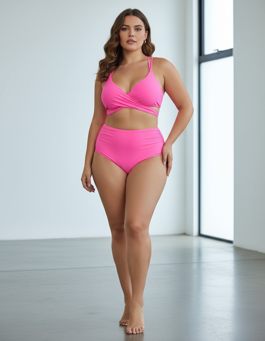 Bikini Pink Wrap de Tiro Alto