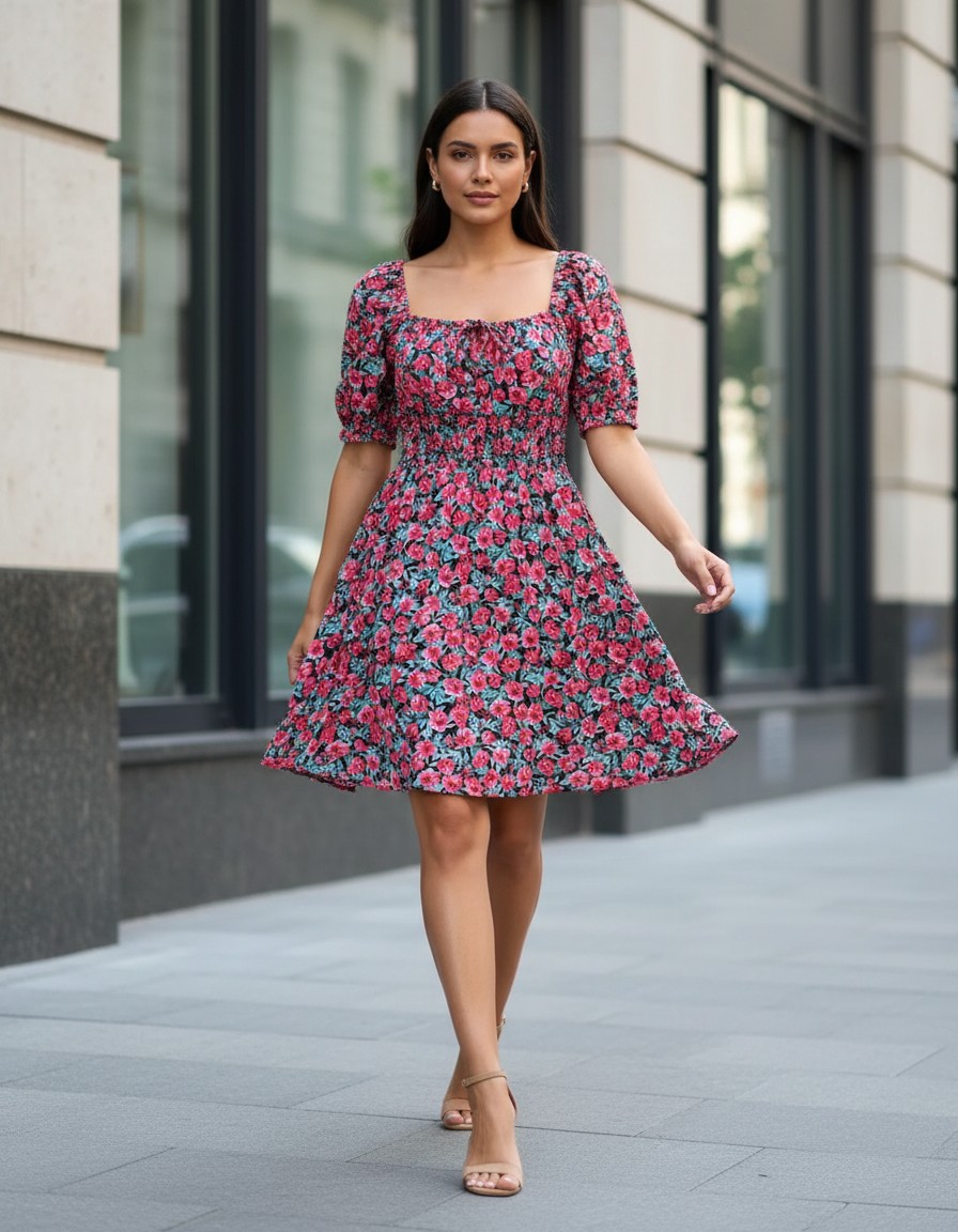Vestido Floral OLD NAVY con Cintura Smock