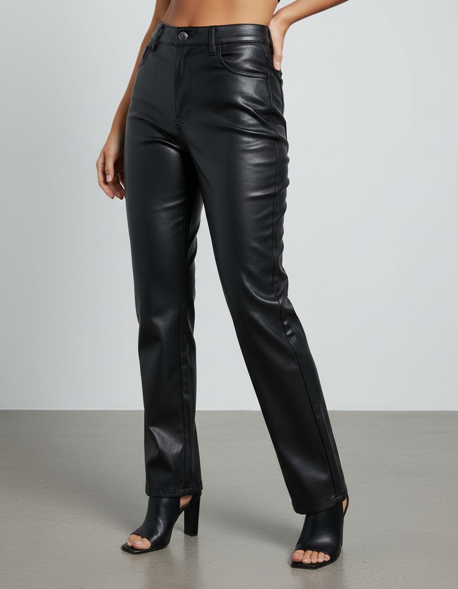 Pantalón Efecto Piel ABERCROMBIE & FITCH Skinny High Rise Negro
