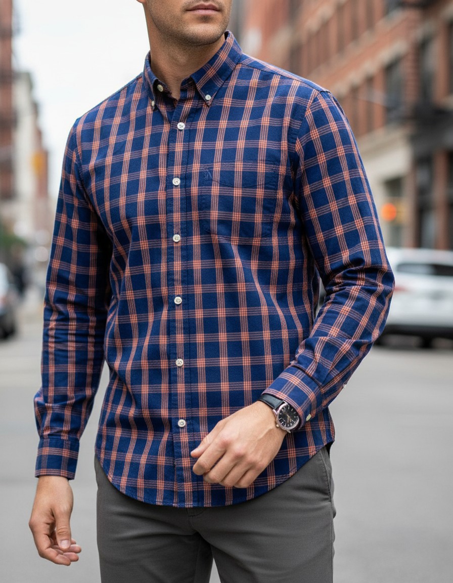 Camisa ABERCROMBIE & FITCH Cuadros Azul y Naranja