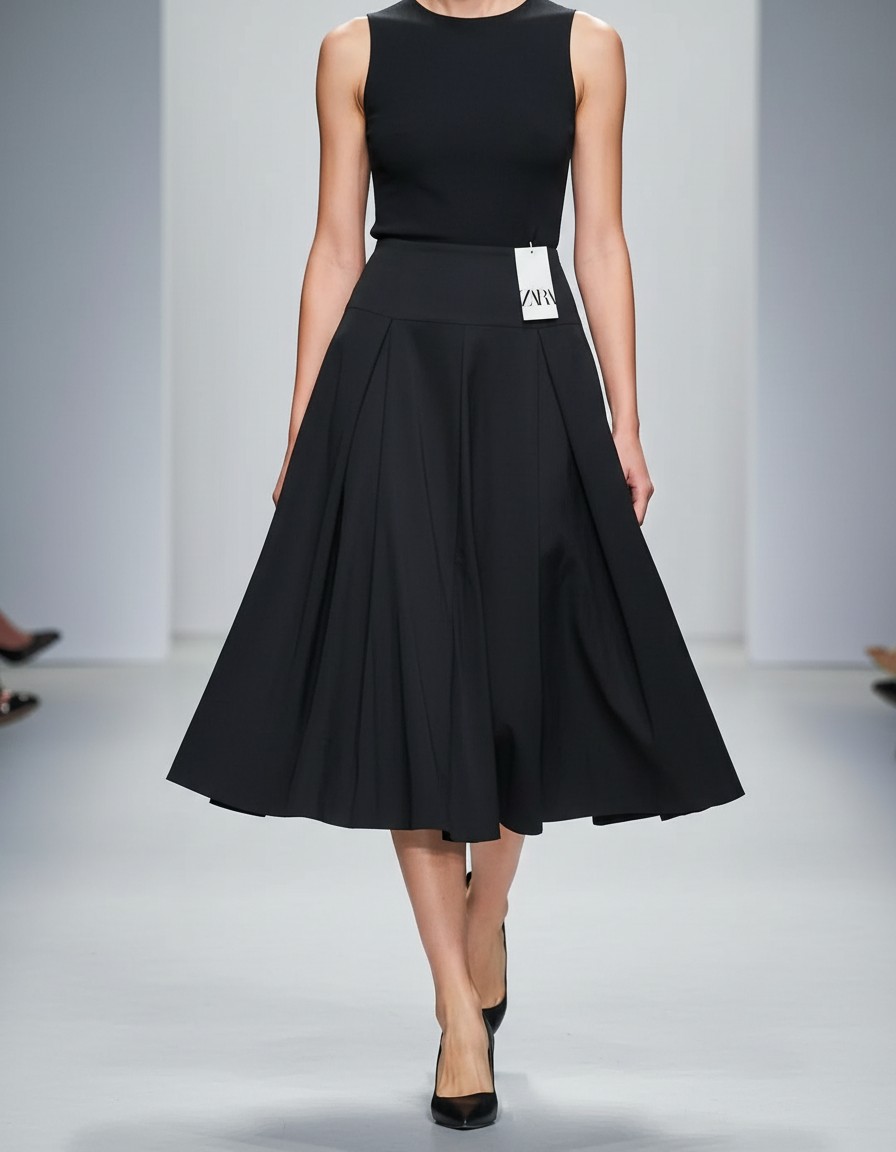 Falda Midi ZARA Plisada Negra