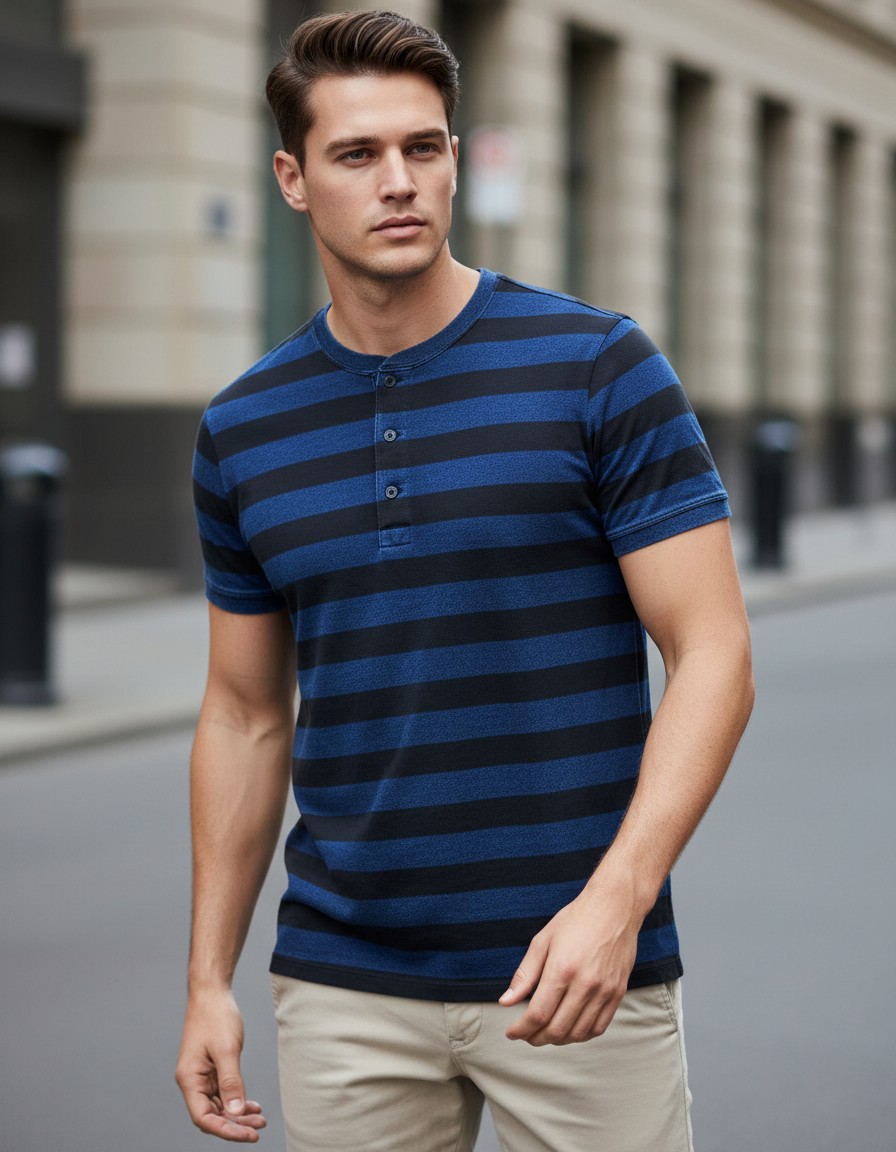 Playera GAP Henley Rayas Azul