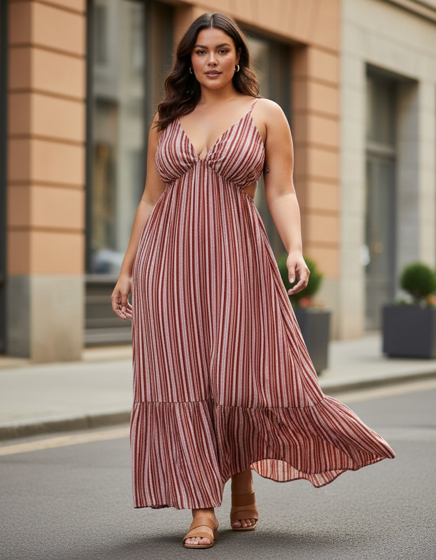 Vestido LULUS Terracotta Stripes