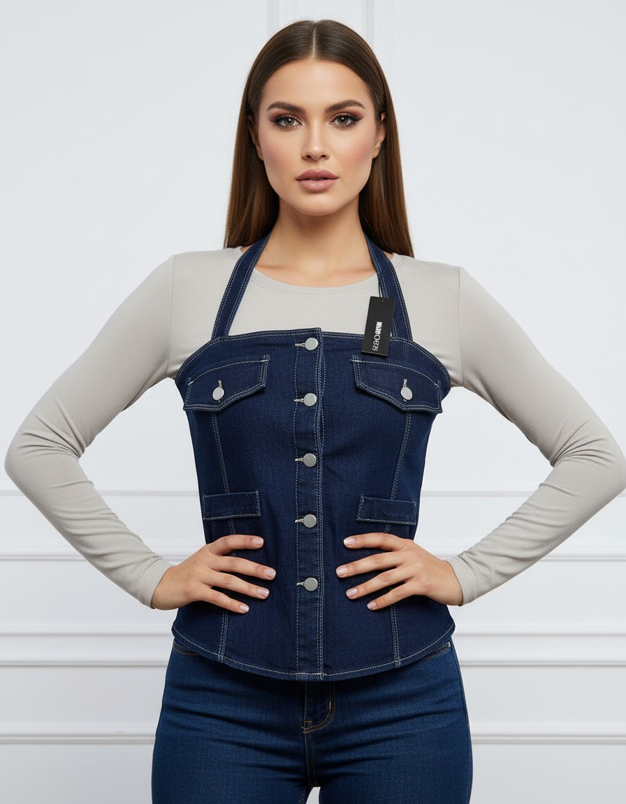 Blusa FASHION NOVA Denim Corset — miniatura 6
